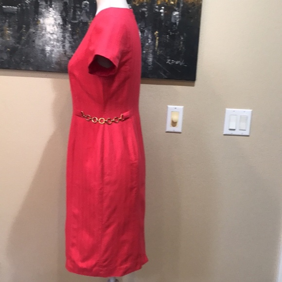 Talbots Pink Jacquard Sheath Cotton/Silk Dress with Gold Metal Accents Waist-4 - Picture 4 of 11